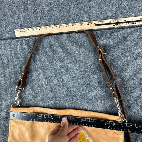 Florist Leather Shoulder Bag Beige Embroidered Flower Bee Adjustable Strap Boho - Picture 10 of 12